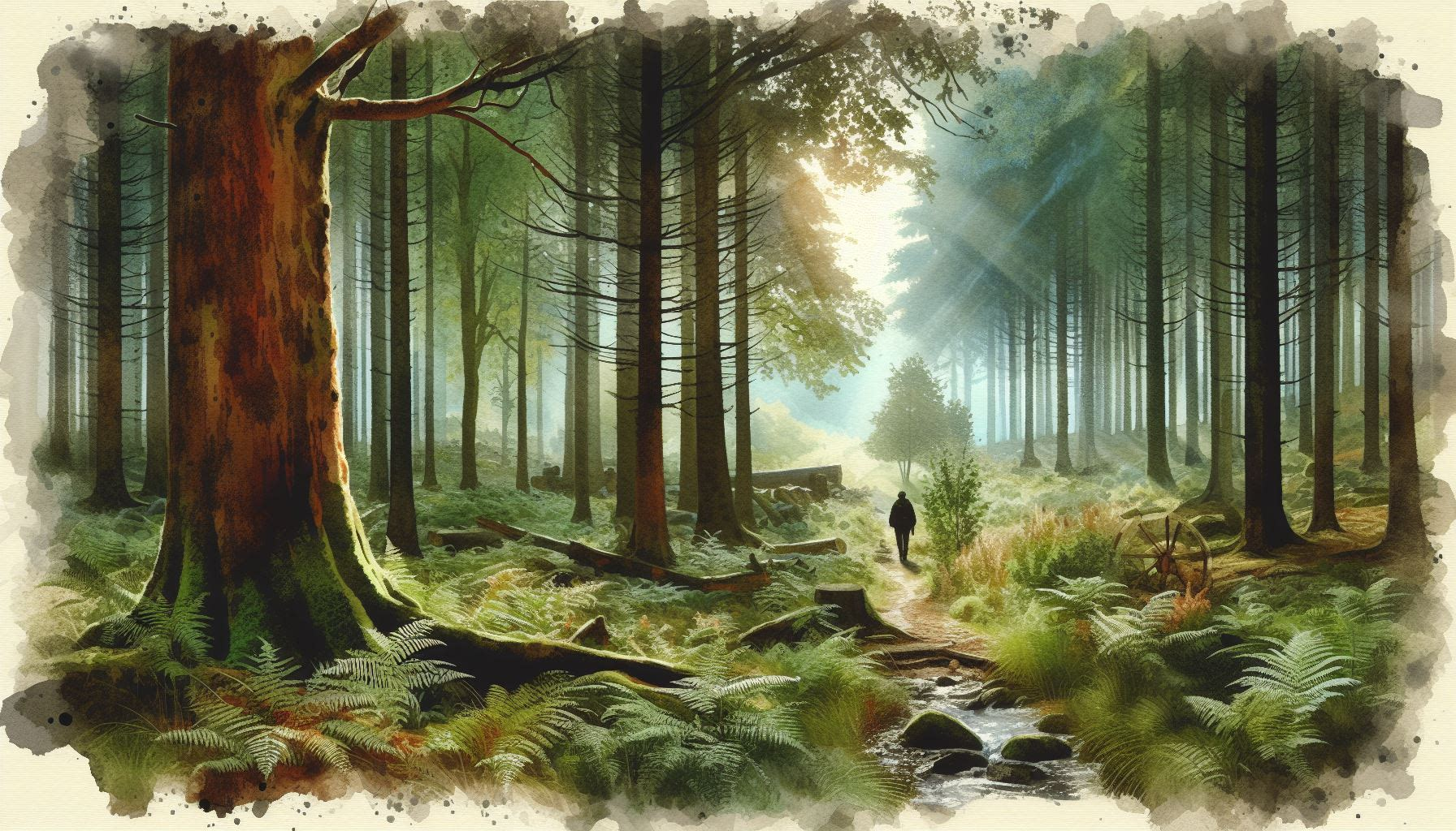 forest landscape with the silhouette of a person