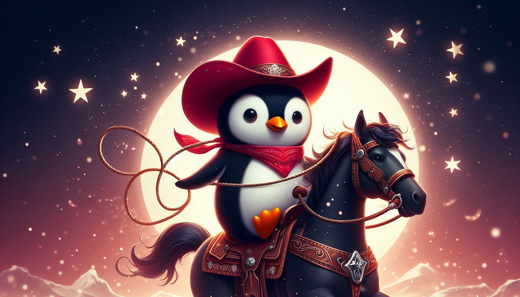 penguin riding a horse